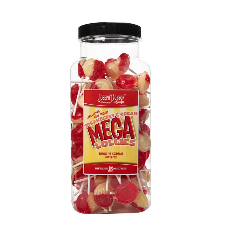 Strawberry & Cream Mega Lolly Pick & Mix Sweets Joseph Dobson 100g (5 Lollies Pack)